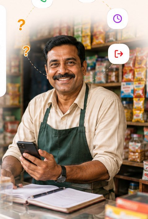 A shop owner checking staff attendance on his phone